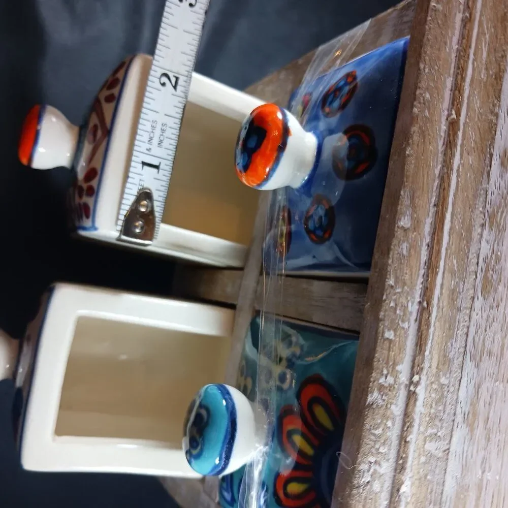 Mini Wooden Chest With Hand Painted Ceramic 4 Drawers